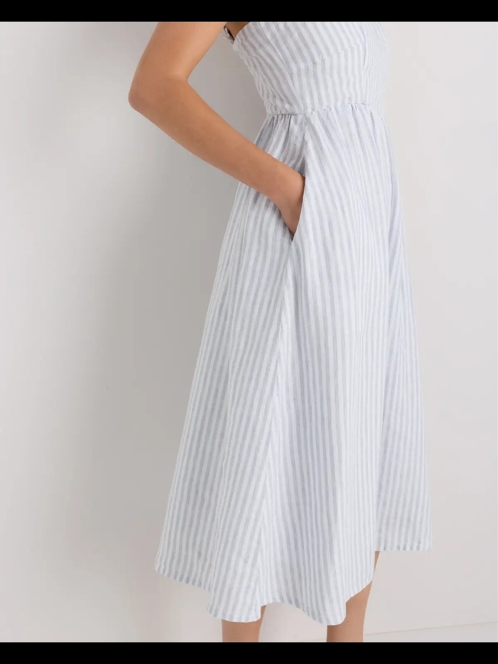 Quince 100% European Linen Fit & Flare Midi Dress Sky Blue Mariner Stripe S NWT - Picture 16 of 16